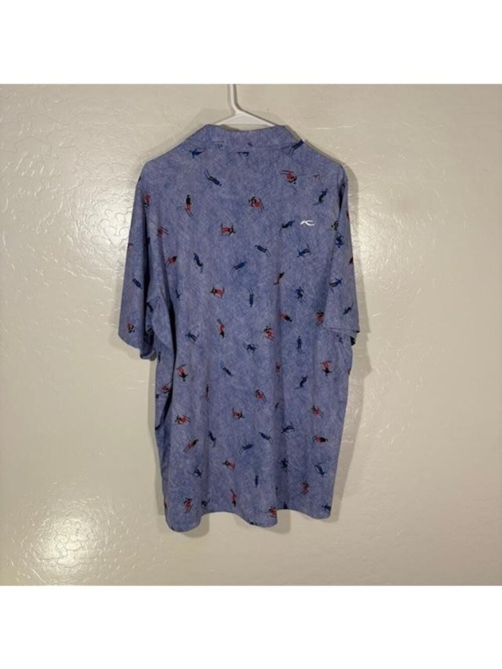 KJUS Polo Shirt Mens XL Blue Skier Print Golf Performance Stretch UPF 50+ Top - Picture 7 of 9